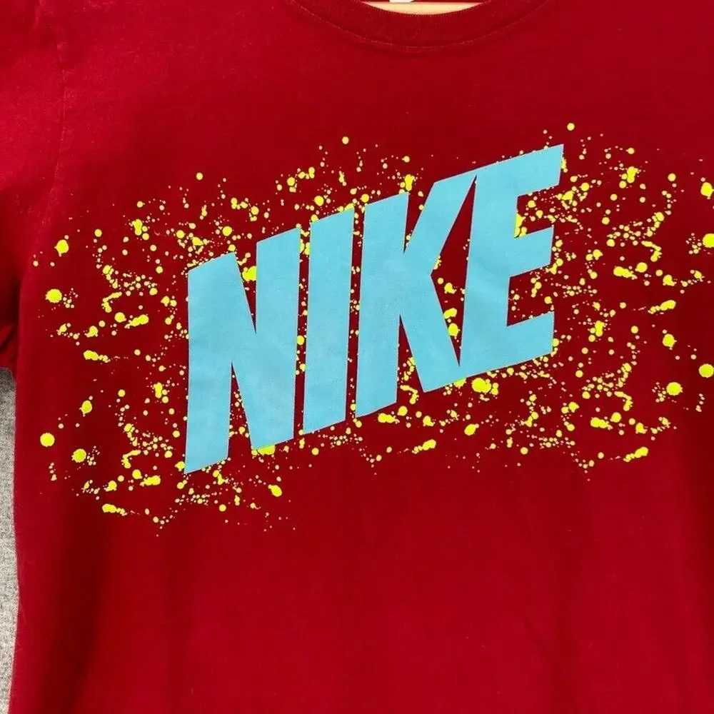 The Nike Tee Shirt Womens Large Red Blue Letters Short Sleeve Athletic Cut
